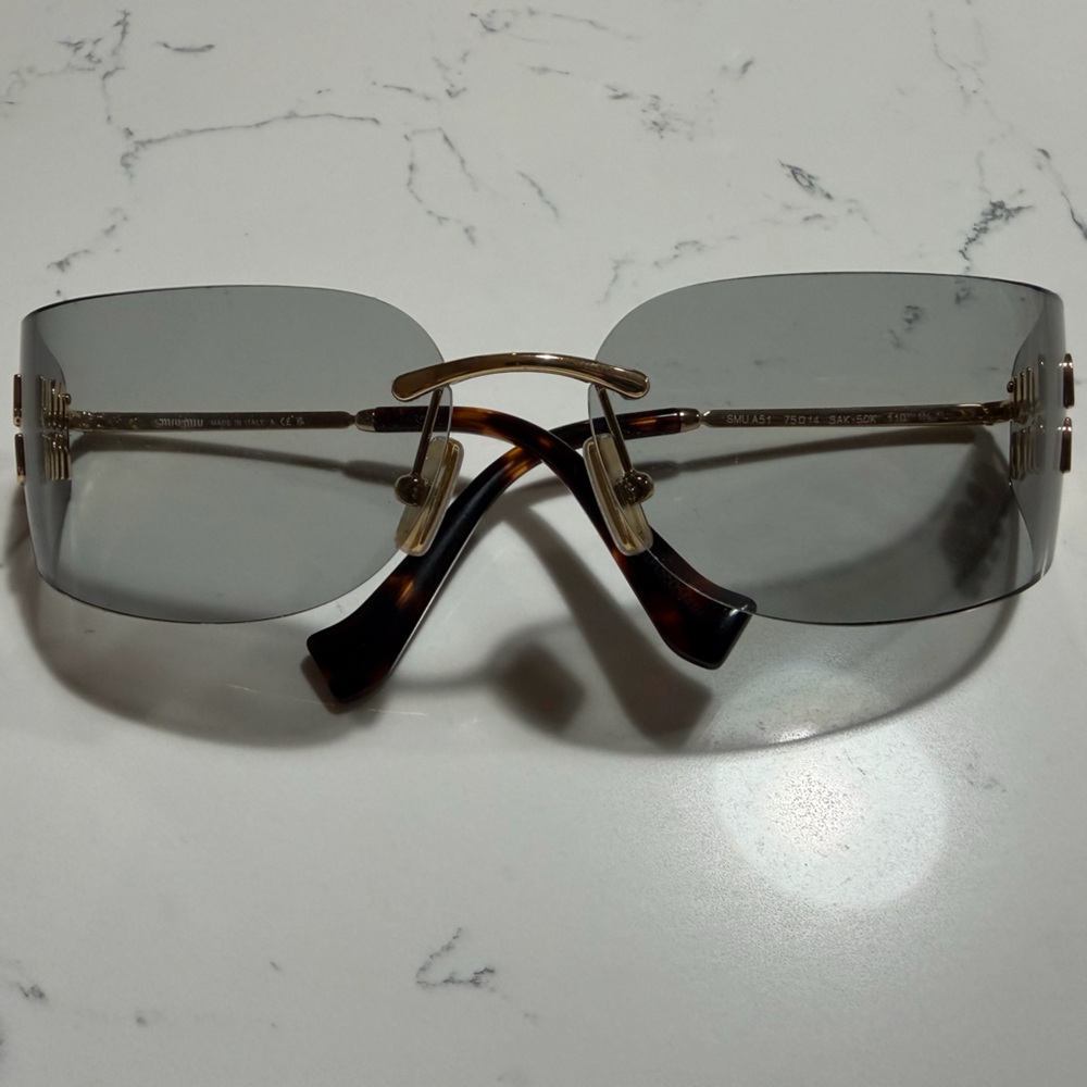Miu Miu Rimless Gray Lens Sunglasses with Tortoiseshell Temples